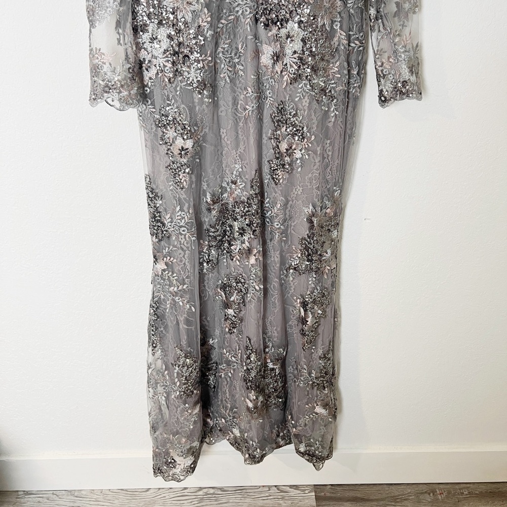 Mac Duggal Embellished V Neck Illusion Long Sleeve Gown - Picture 4 of 10